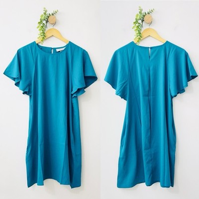 Coolibar NWT UPF 50+ Cafecito Teal Flutter Sleeve Shift Dress Size Small