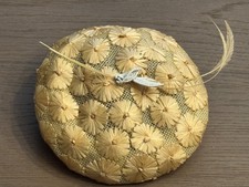 vintage pillbox hat floral straw with beads hat