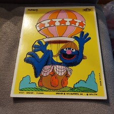 VTG Playskool Sesame Street Grover Hot Air Balloon Puzzle 10pc Frame Tray 315-21