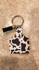 Cow Print Faux Leather Keychain