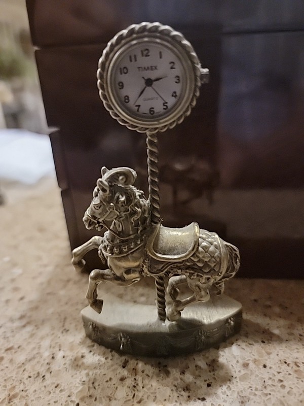Timex Carousel / Merry Go Around Horse # 1 Desk Clock Gold Color DX