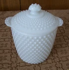Vtg Anchor Hocking White Milk Glass Hobnail Ice Bucket Canister Cookie Jar & Lid