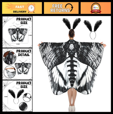 2 Pcs Halloween Moth Butterfly Wings Cape Costume with Feather Ant Headband for