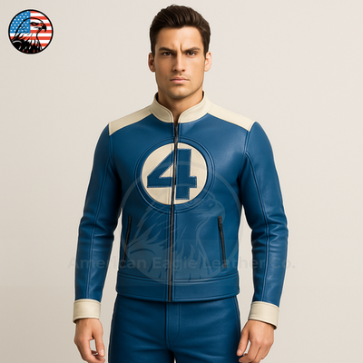 Men's Blue Fantastic Four Leather Jacket Costume Reed Richards