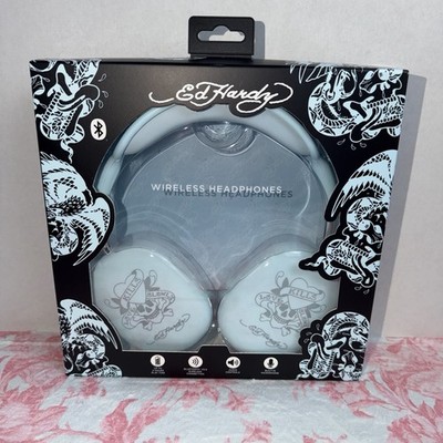  Ed Hardy Bluetooth Wireless Headphones Love Kills Slowly Skull Blue New 