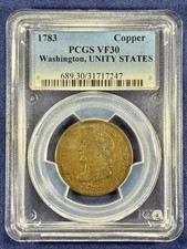 1783 Washington Independence Copper Coin Unity States PCGS VF30 *Early American*