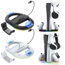 RGB Game Console Charging Dock Charger w/ Headset Mount for PS5 Slim Accessories
