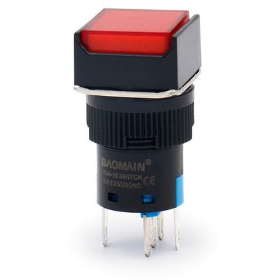 5 Pack 16mm Push Button Switch, Momentary, Square, Red LED, DC 12V, SPDT, 5 Pin