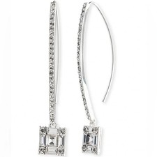NEW RALPH LAUREN SILVER TONE DROP PAVE BAGUETTE CZ CRYSTAL THREADER EARRINGS