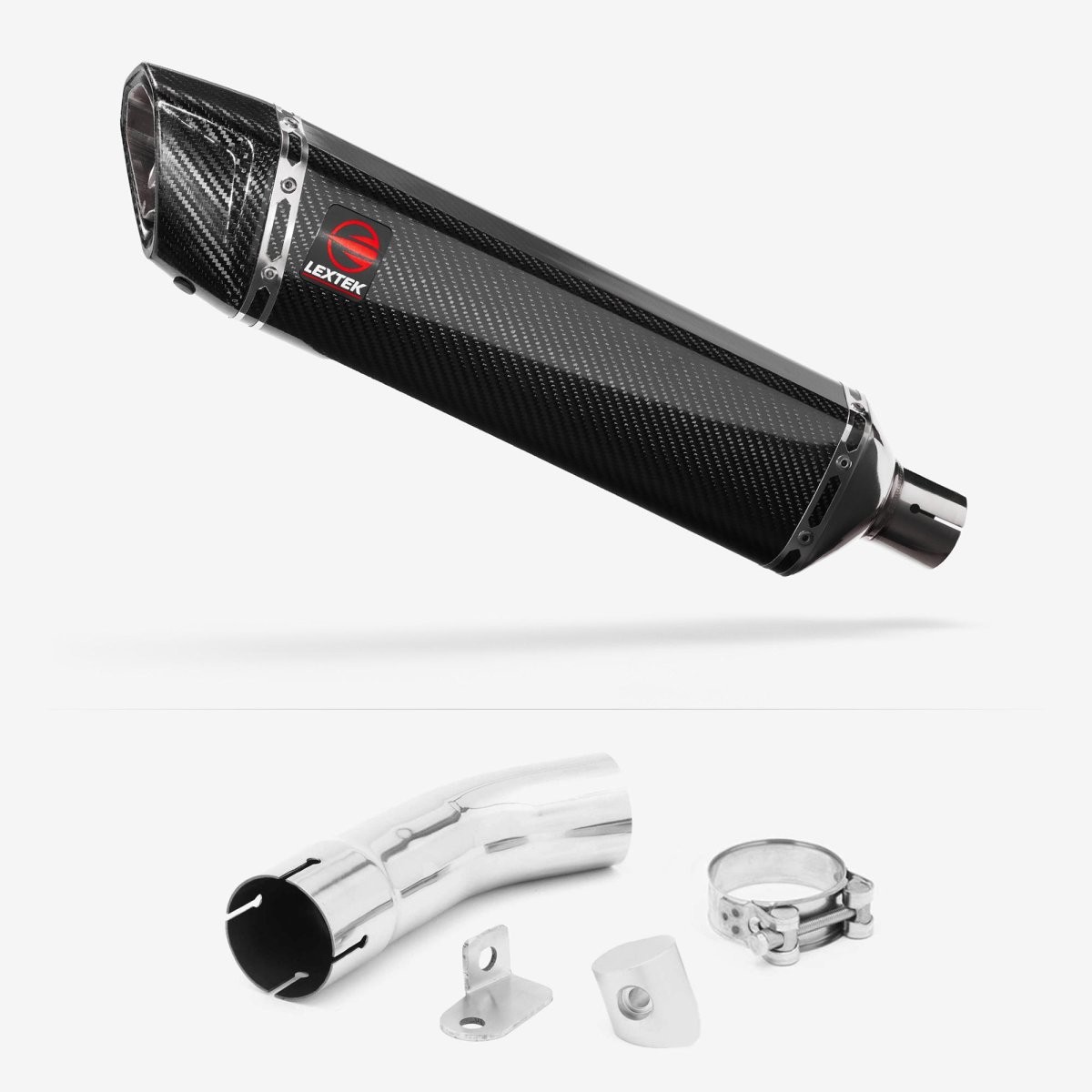 Lextek Carbon Fibre SP7C 400mm Exhaust with Link Pipe Silencer Chrome Polished