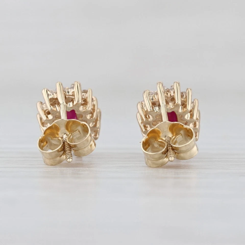 0.74ctw Ruby Diamond Halo Stud Earrings 14k Yellow Gold Studs - Image 4 of 4