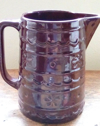 Marcrest Vintage Daisy Dot Large Pitcher 8" High Brown Oven Proof Stoneware