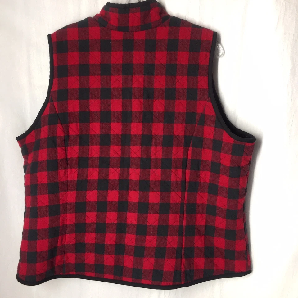 Blair XL Red Black Checkered Full Zip Faux Fur Lined Men Or Women Vest - Image 2 of 4