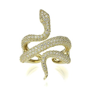 Authentic 34mm 14K Yellow Gold Plated Silver Snake Design CZ Pave Setting Right Hand Ring