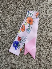 Pink Floral Satin Scarf Handbag Handle Protector Head Bandeau Wrist Wrap Tie