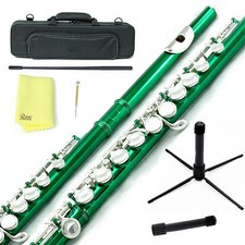 Sky Green Silver C Close Hole Flute w Case, Stand, Cleaning Rod, Cloth and More