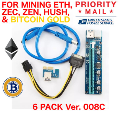 30 X PCI-E Adapter 1X to 16X Ver 008C Mining GPU Riser 6 pin ETH ZEC USA SHIP