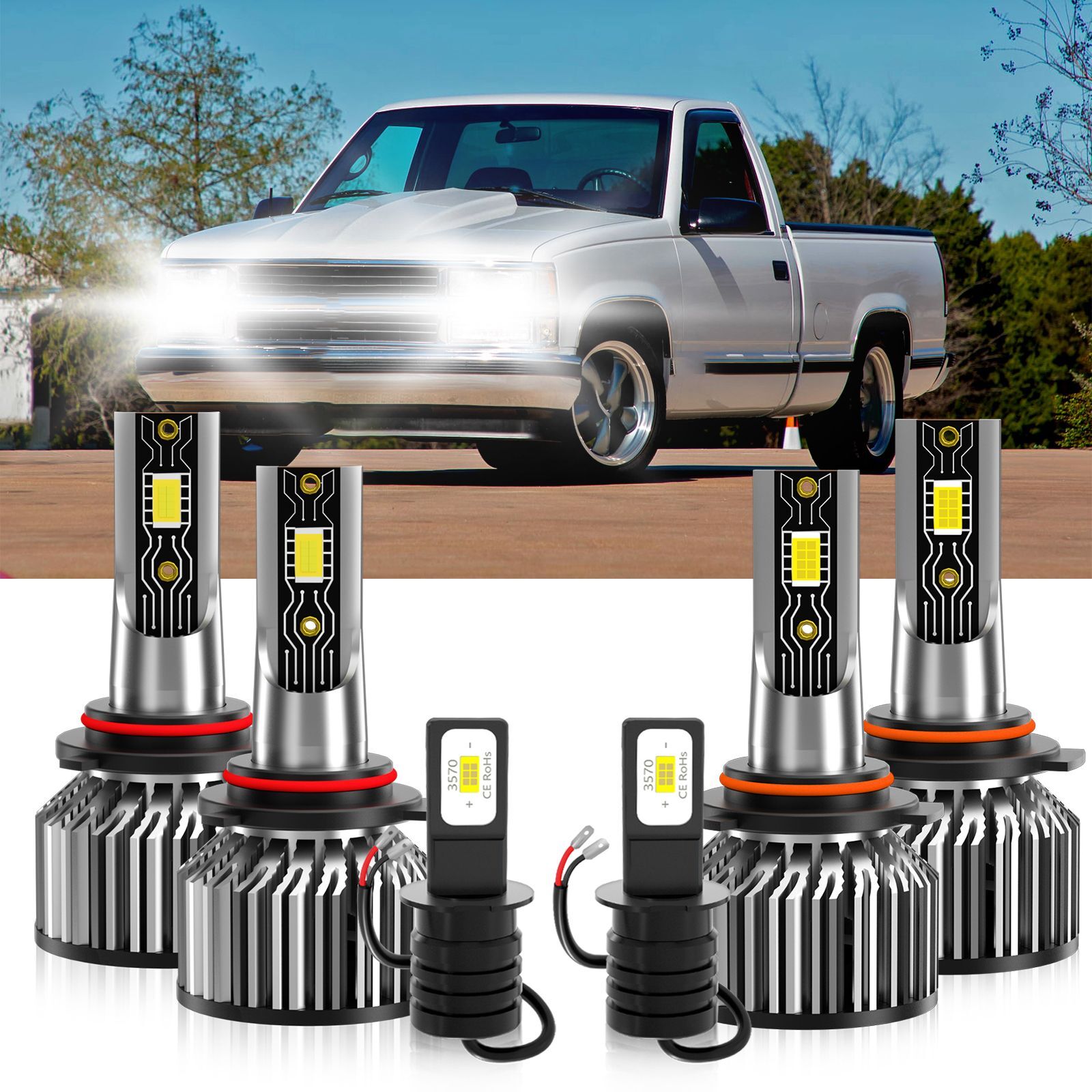 LED Headlight Bulb Hi Lo Beam+Fog Light For Chevy C1500 C2500 Suburban 1993-1999