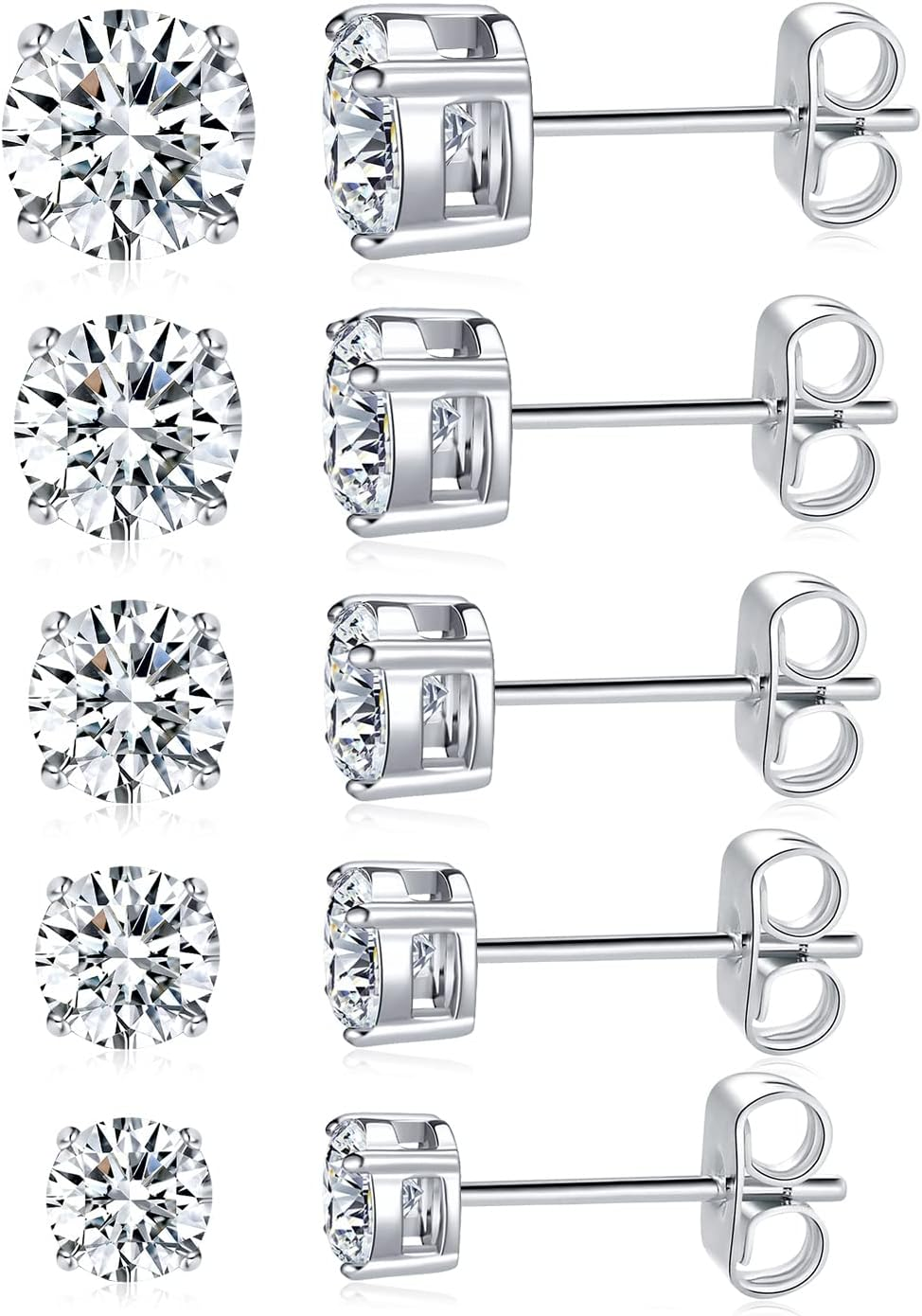 Hypoallergenic Titanium Stud Earrings with Round CZ in Surgical Steel-image