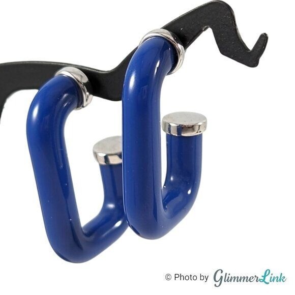 Geometric Blue Rectangular Open Hoop Silver Tone … - image 3