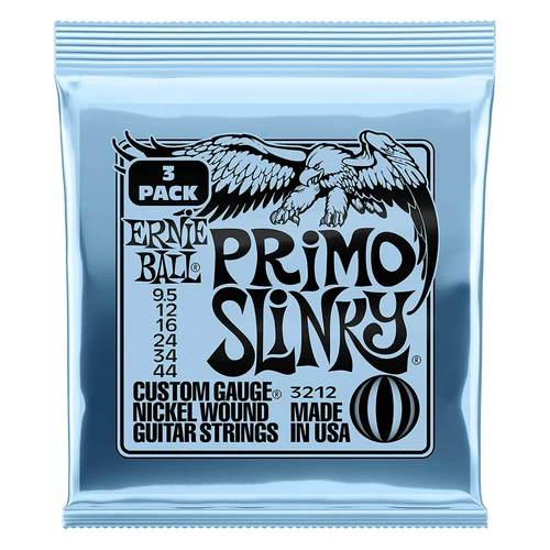 Ernie Ball 3212 Primo Slinky Nickel Wound Electric Guitar Strings 3-Pack, 9.5-44