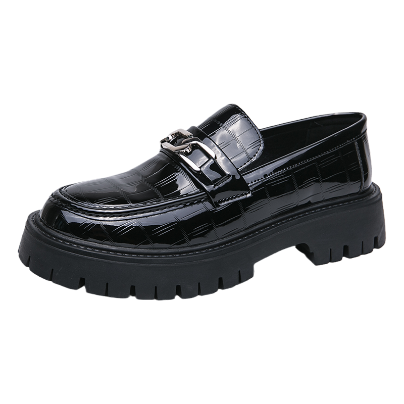 Mens Casual Shoes Leather Gold Buckle Platform Slip On  display picture 2