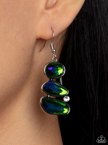 Paparazzi GEM GALAXY green earrings 💙💚💙💚 Oilspill BNWTs - Picture 2 of 4