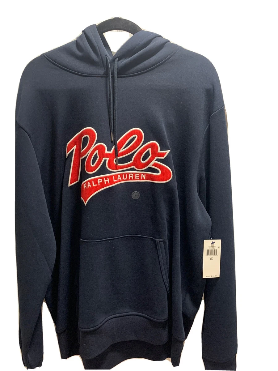 Polo Ralph Lauren Knit POLO Logo RRL Pullover Hoodie Navy Red Mens Size XL New