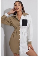 Ladies Colorblock Button-Down Shirt Dress NWT