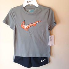 Nike Boys Shorts Set 7 Green T-Shirt Black/Green Leg Stripe Shorts Dri-Fit