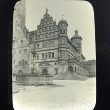 Antique Magic Lantern Glass Slide Photo Rothenburg Germany Rath Haus