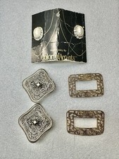 3 Pair Of VTG shoe Clips 1 Golden Filigree 1 Silvertone 1 Pearl  Rhinestone