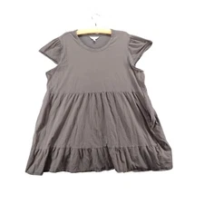 Time and Tru Women's Tunic Top XXXL Short Sleeve Gray Crew Neck Ruffle Cotton