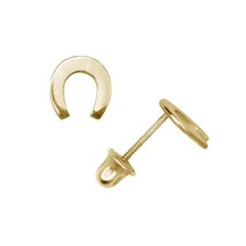 14K Yellow or White Gold Horse Shoes Earrings with Screw Back.