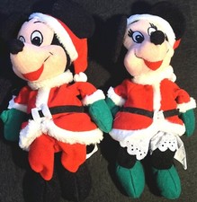 Walt DIsney World 1990s CHRISTMAS Mickey  Minnie Mouse as Santa Bean Bags Plush