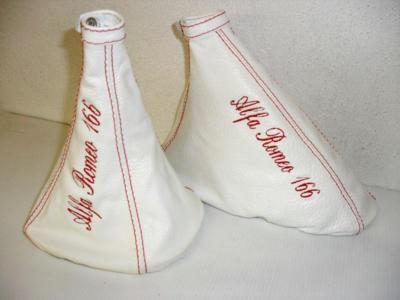 Soufflet Levier De Vitesse + Frein à Main Cuir Pour Alfa Romeo 166 - Broderie Fil Crème, Neuf Sous Garantie