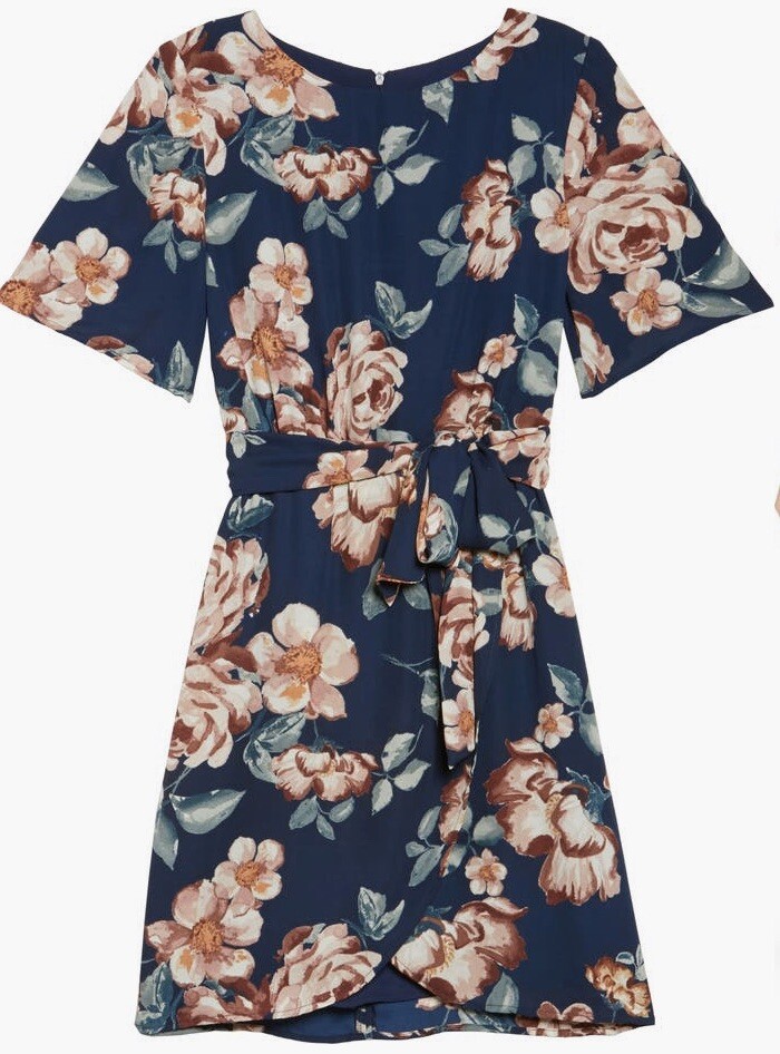 Floral Flutter Sleeve Shift Dress, Size 