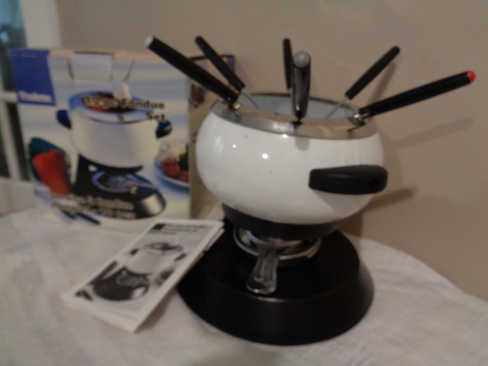 Trudeau 10 Piece Fondue Complete Set With 6 Colored Fork with Holder & Burner