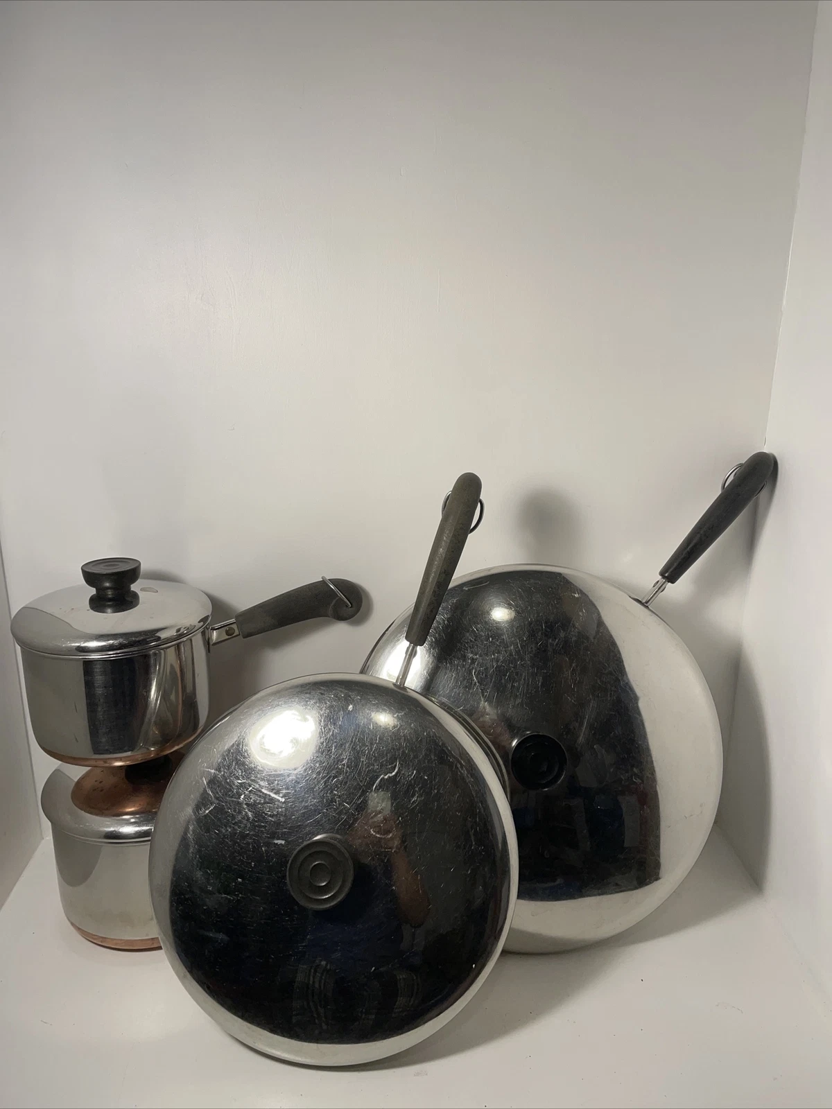 VTG 1801 Revere Ware Stainless Steel Cookware Set Lot of 8 Pots & Pans NY