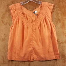 SAKS FIFTH AVENUE Top Womens Large Orange Pullover Tank Sleeveless 100% Linen
