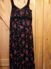 I Love Ronson Summer Dress Womens XS Black with Red Floral Zip Side Lined NWT