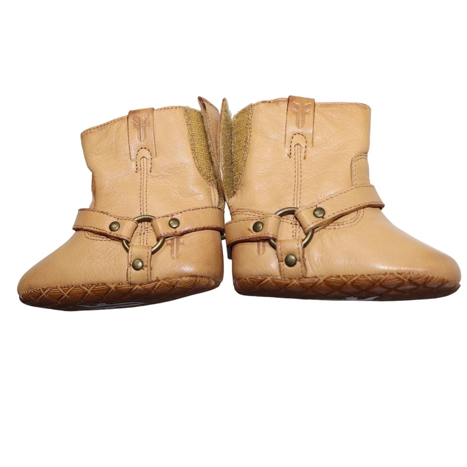 Botas de berço de couro Frye tamanho infantil 3 meses bronzeado arnês - Imagem 3 de 4
