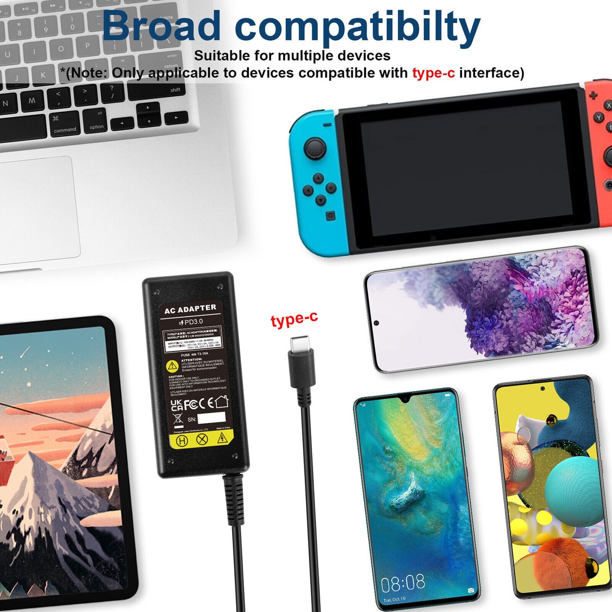 90W USB Type C Laptop Charger For Dell Latitude 7390 2-In-1 XPS 12 13 - Foto 5