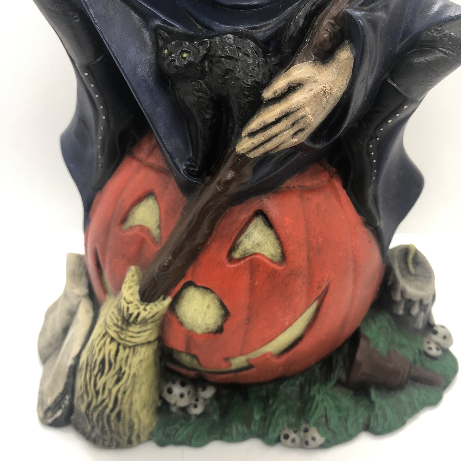 Vtg Halloween Witch Sitting On Pumpkin Hand Painted Ceramic Byron Molds 1972
