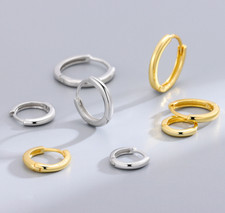 925 Sterling Silver Plain Huggie Hoop Earrings Women Girl Gift 12/14/16mm A33