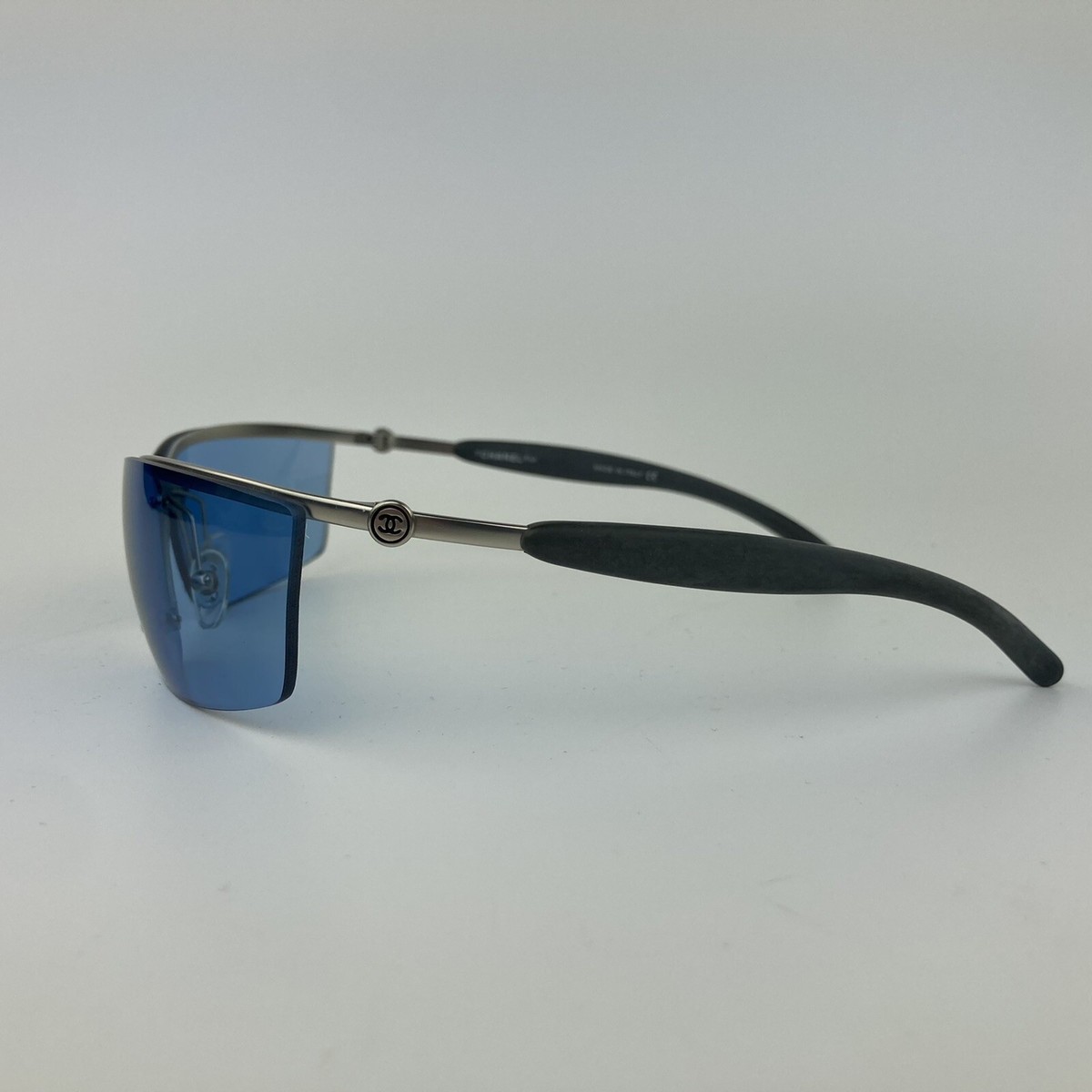 CHANEL Half Rim Sport Sunglasses Silver / Blue 4008 123/72 67