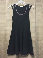 Candies Small Black Dress Womens Sleeveless Textured Short Knee High w Beads