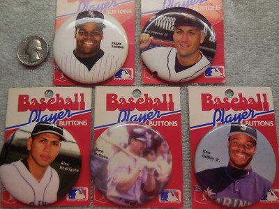 5 baseball super star buttons frank thomas/mark mcgwire/ken griffey jr/cal ripke