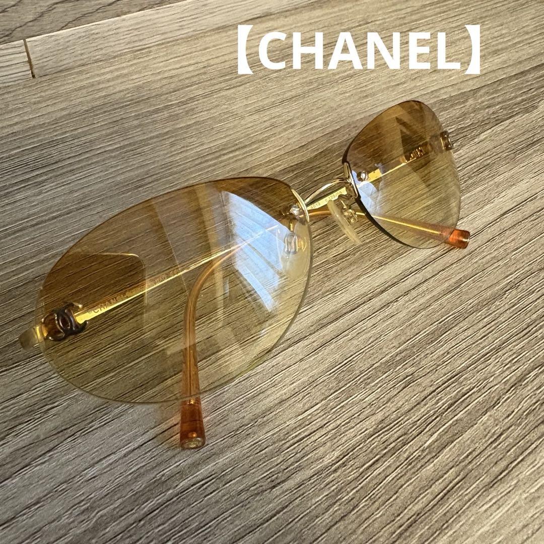 Chanel Vintage Gold Orange Lens Sunglasses Unused Condition