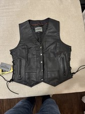 DREAM APPAREL LEATHER MOTORCYCLE VEST MEN  S SIZE Large Black Conceal Carry